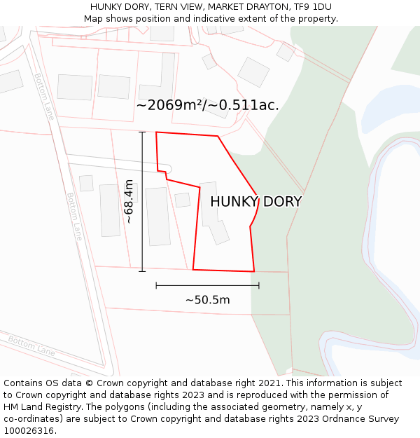 HUNKY DORY, TERN VIEW, MARKET DRAYTON, TF9 1DU: Plot and title map