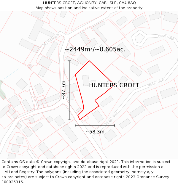HUNTERS CROFT, AGLIONBY, CARLISLE, CA4 8AQ: Plot and title map