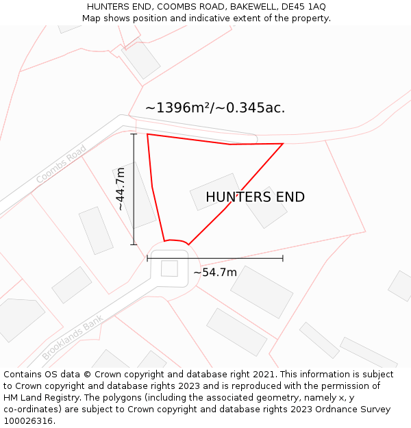HUNTERS END, COOMBS ROAD, BAKEWELL, DE45 1AQ: Plot and title map