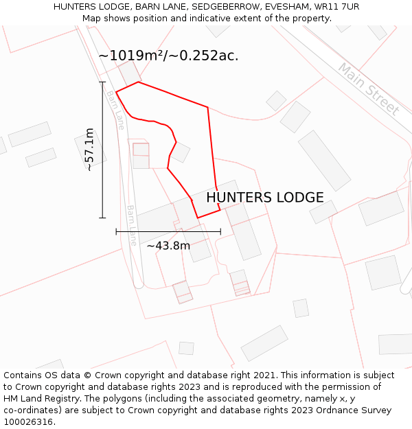 HUNTERS LODGE, BARN LANE, SEDGEBERROW, EVESHAM, WR11 7UR: Plot and title map