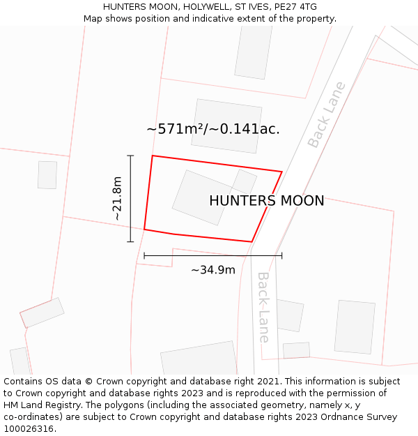HUNTERS MOON, HOLYWELL, ST IVES, PE27 4TG: Plot and title map