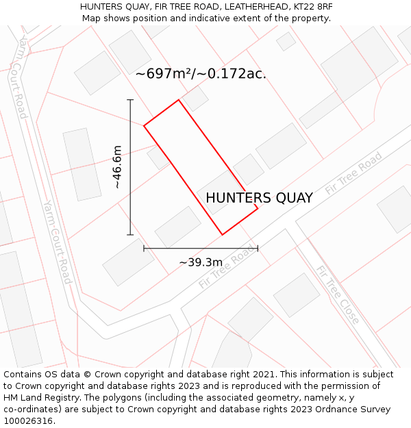 HUNTERS QUAY, FIR TREE ROAD, LEATHERHEAD, KT22 8RF: Plot and title map