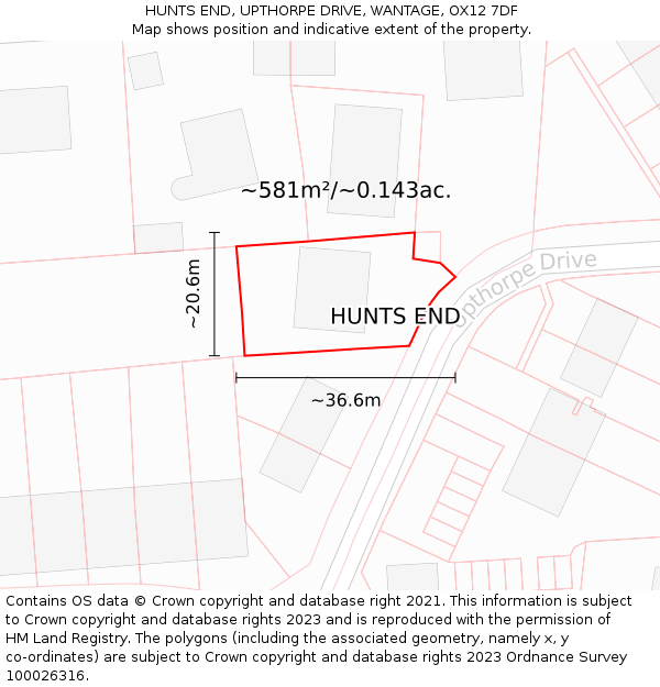 HUNTS END, UPTHORPE DRIVE, WANTAGE, OX12 7DF: Plot and title map