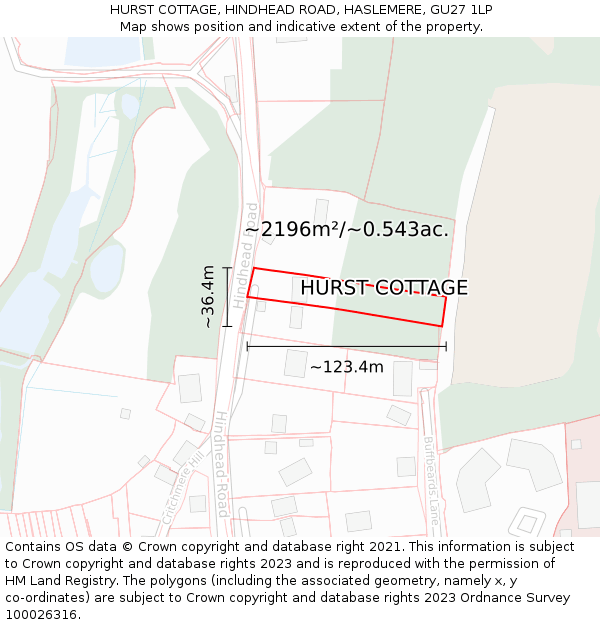 HURST COTTAGE, HINDHEAD ROAD, HASLEMERE, GU27 1LP: Plot and title map