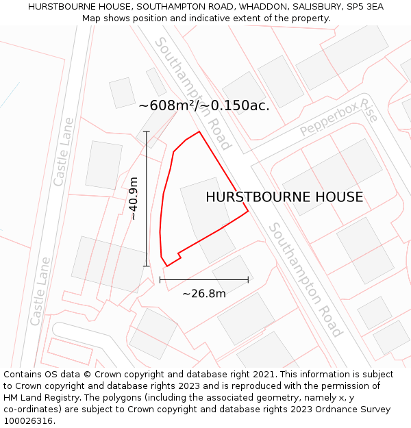 HURSTBOURNE HOUSE, SOUTHAMPTON ROAD, WHADDON, SALISBURY, SP5 3EA: Plot and title map