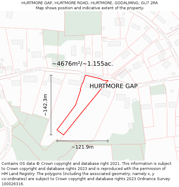 HURTMORE GAP, HURTMORE ROAD, HURTMORE, GODALMING, GU7 2RA: Plot and title map