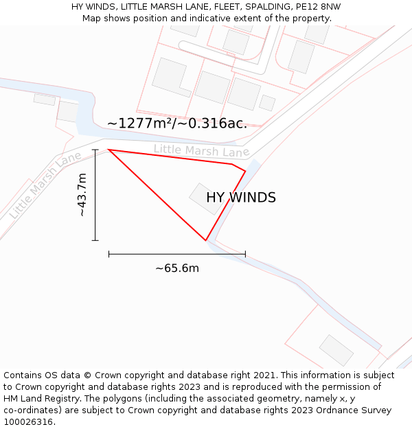HY WINDS, LITTLE MARSH LANE, FLEET, SPALDING, PE12 8NW: Plot and title map