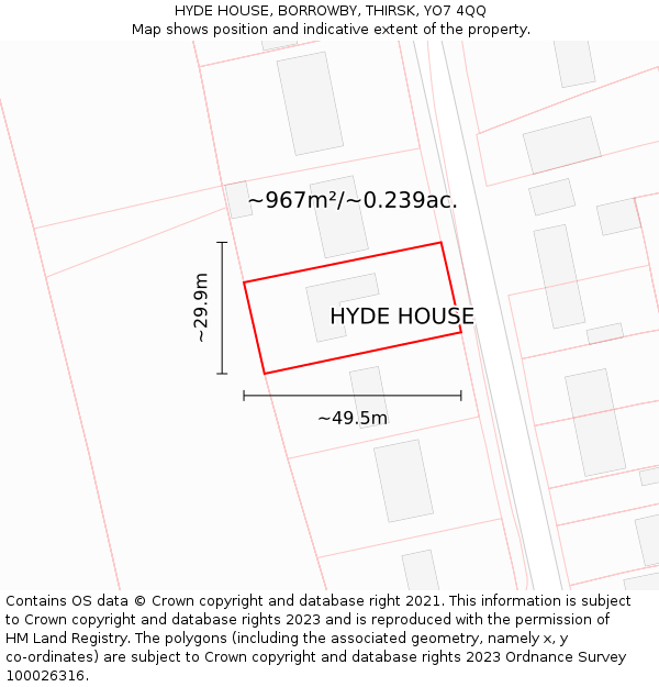 HYDE HOUSE, BORROWBY, THIRSK, YO7 4QQ: Plot and title map