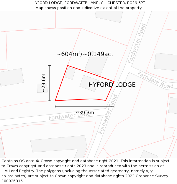 HYFORD LODGE, FORDWATER LANE, CHICHESTER, PO19 6PT: Plot and title map