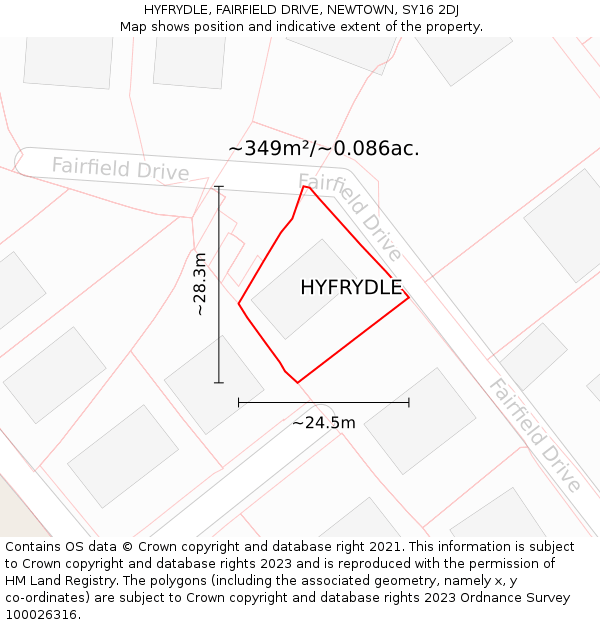HYFRYDLE, FAIRFIELD DRIVE, NEWTOWN, SY16 2DJ: Plot and title map