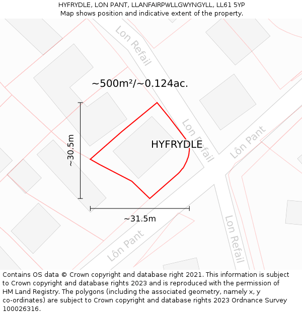 HYFRYDLE, LON PANT, LLANFAIRPWLLGWYNGYLL, LL61 5YP: Plot and title map