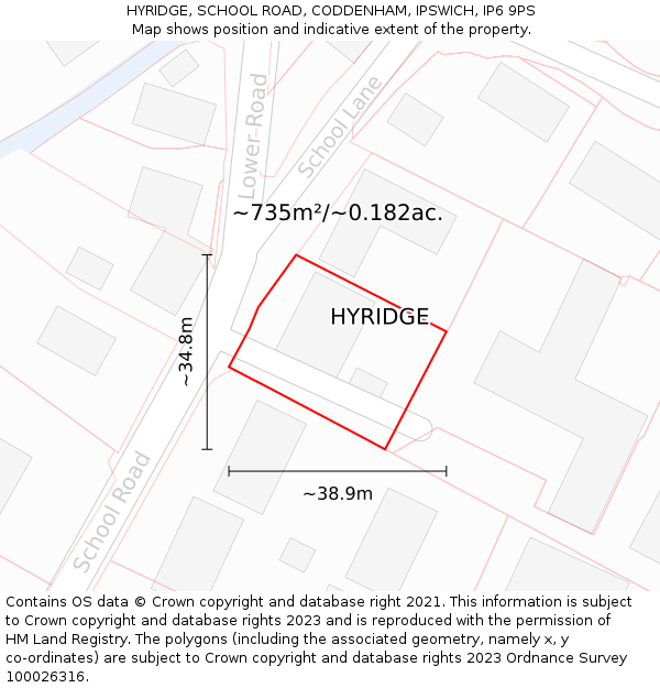 HYRIDGE, SCHOOL ROAD, CODDENHAM, IPSWICH, IP6 9PS: Plot and title map