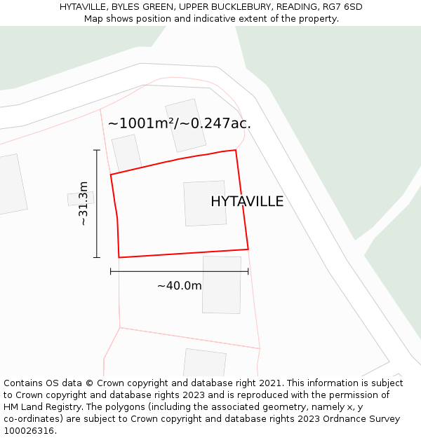 HYTAVILLE, BYLES GREEN, UPPER BUCKLEBURY, READING, RG7 6SD: Plot and title map