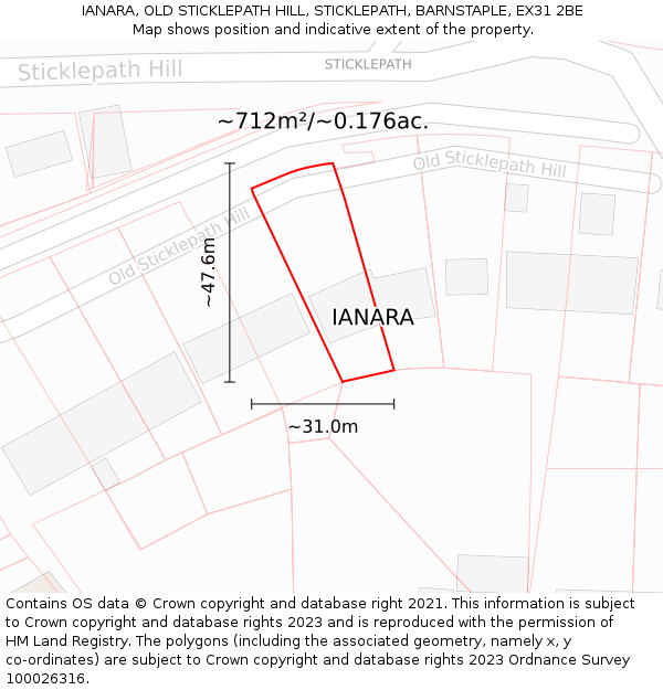 IANARA, OLD STICKLEPATH HILL, STICKLEPATH, BARNSTAPLE, EX31 2BE: Plot and title map