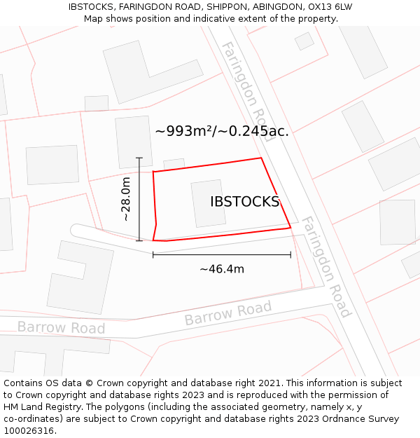 IBSTOCKS, FARINGDON ROAD, SHIPPON, ABINGDON, OX13 6LW: Plot and title map
