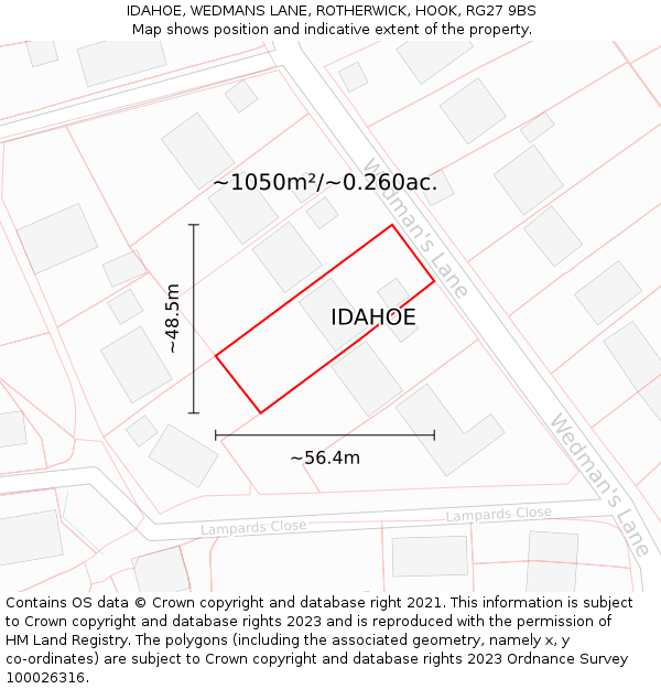 IDAHOE, WEDMANS LANE, ROTHERWICK, HOOK, RG27 9BS: Plot and title map