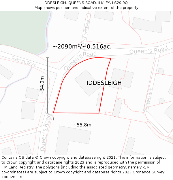 IDDESLEIGH, QUEENS ROAD, ILKLEY, LS29 9QL: Plot and title map