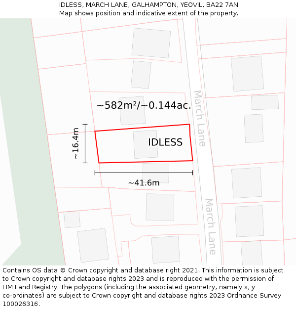 IDLESS, MARCH LANE, GALHAMPTON, YEOVIL, BA22 7AN: Plot and title map