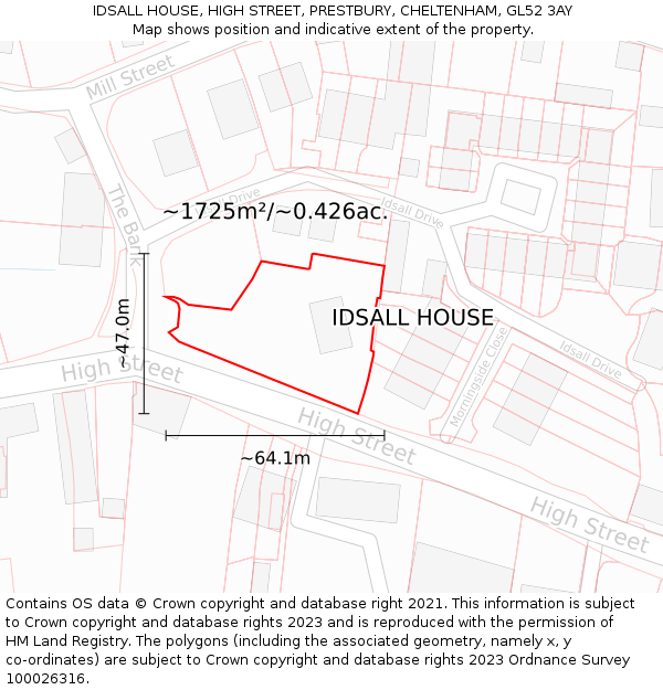 IDSALL HOUSE, HIGH STREET, PRESTBURY, CHELTENHAM, GL52 3AY: Plot and title map