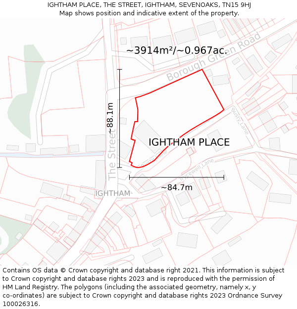 IGHTHAM PLACE, THE STREET, IGHTHAM, SEVENOAKS, TN15 9HJ: Plot and title map