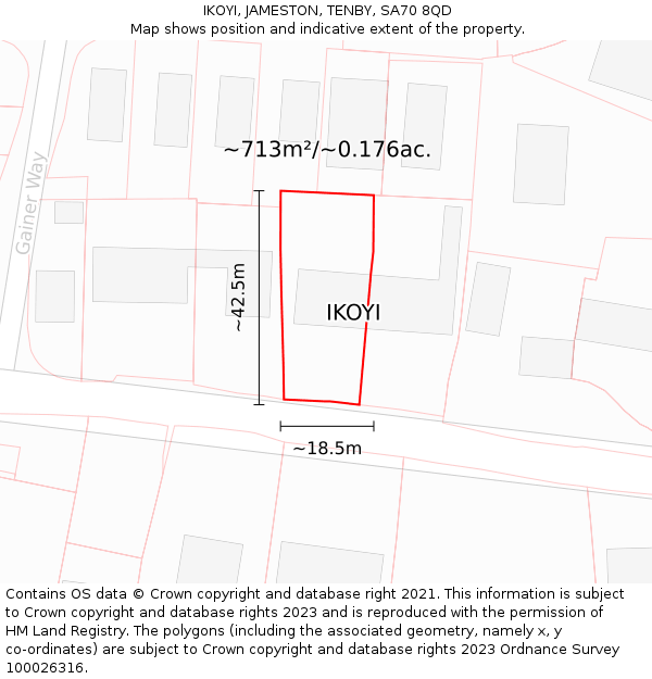 IKOYI, JAMESTON, TENBY, SA70 8QD: Plot and title map