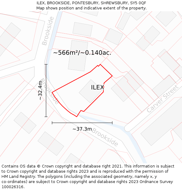ILEX, BROOKSIDE, PONTESBURY, SHREWSBURY, SY5 0QF: Plot and title map