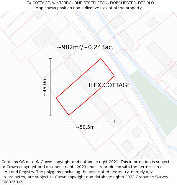 ILEX COTTAGE, WINTERBOURNE STEEPLETON, DORCHESTER, DT2 9LQ: Plot and title map