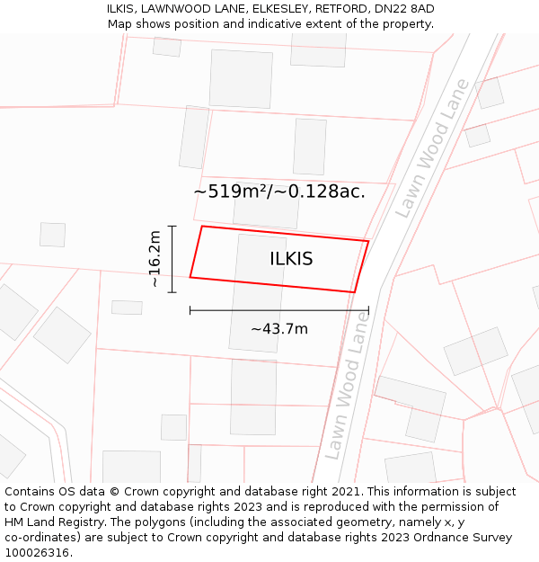 ILKIS, LAWNWOOD LANE, ELKESLEY, RETFORD, DN22 8AD: Plot and title map