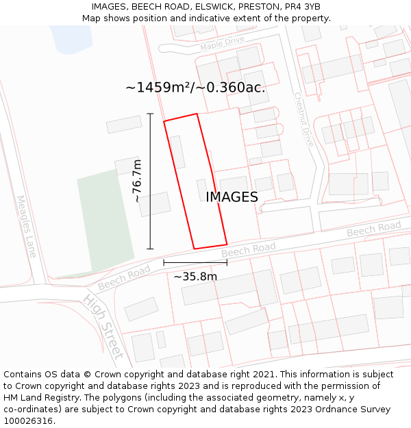 IMAGES, BEECH ROAD, ELSWICK, PRESTON, PR4 3YB: Plot and title map