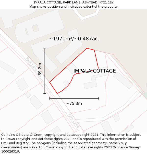 IMPALA COTTAGE, PARK LANE, ASHTEAD, KT21 1EY: Plot and title map