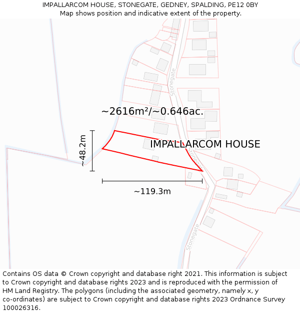 IMPALLARCOM HOUSE, STONEGATE, GEDNEY, SPALDING, PE12 0BY: Plot and title map