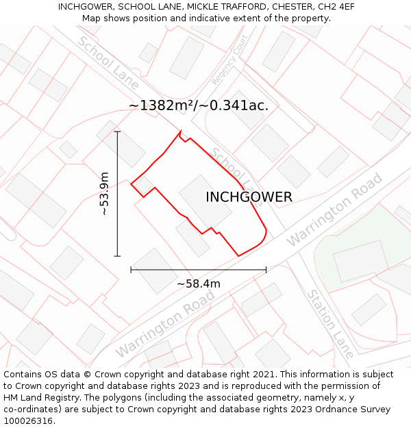 INCHGOWER, SCHOOL LANE, MICKLE TRAFFORD, CHESTER, CH2 4EF: Plot and title map
