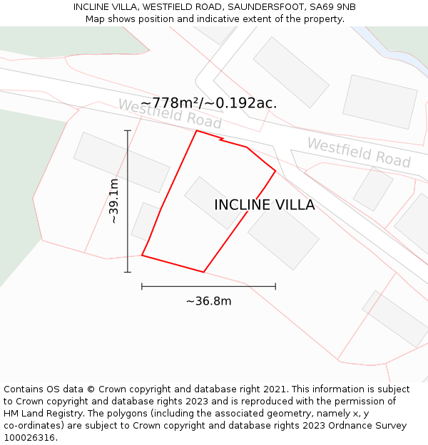 INCLINE VILLA, WESTFIELD ROAD, SAUNDERSFOOT, SA69 9NB: Plot and title map