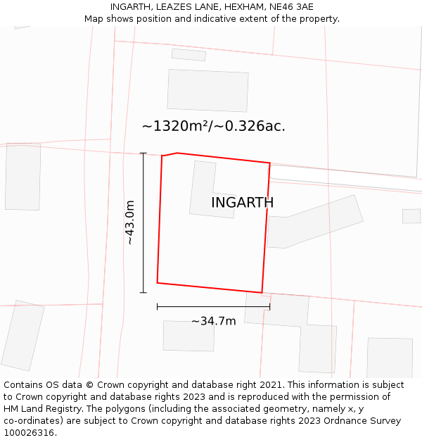 INGARTH, LEAZES LANE, HEXHAM, NE46 3AE: Plot and title map