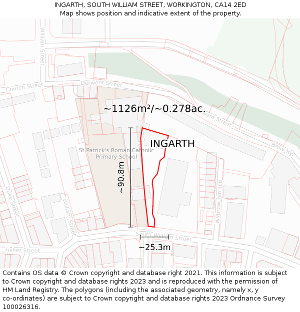 INGARTH, SOUTH WILLIAM STREET, WORKINGTON, CA14 2ED: Plot and title map