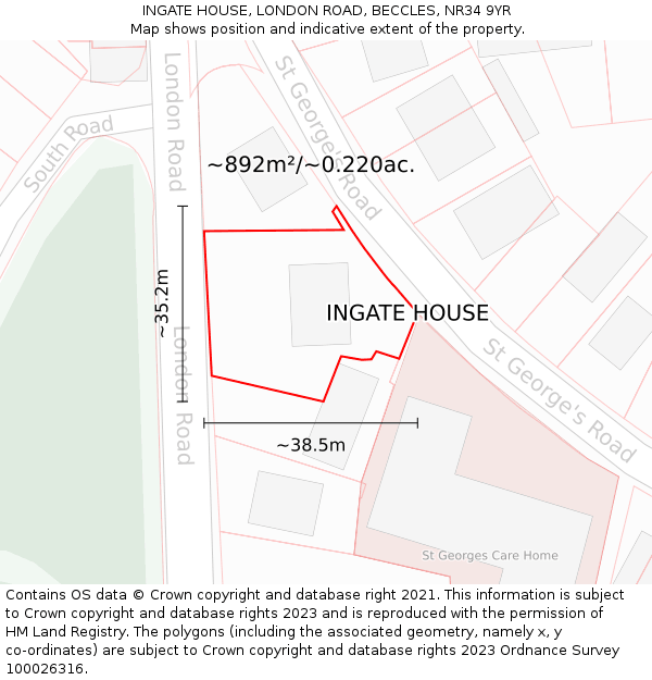 INGATE HOUSE, LONDON ROAD, BECCLES, NR34 9YR: Plot and title map