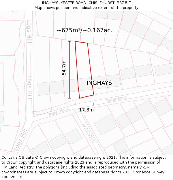 INGHAYS, YESTER ROAD, CHISLEHURST, BR7 5LT: Plot and title map