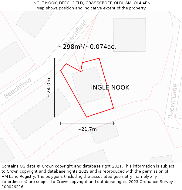 INGLE NOOK, BEECHFIELD, GRASSCROFT, OLDHAM, OL4 4EN: Plot and title map