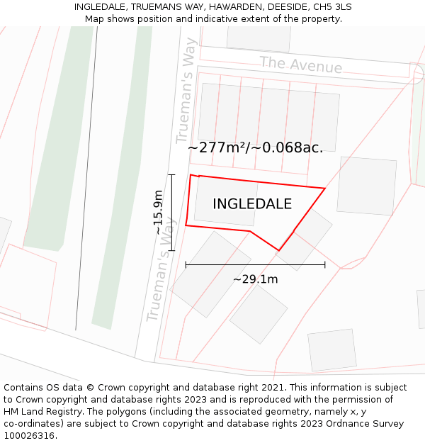 INGLEDALE, TRUEMANS WAY, HAWARDEN, DEESIDE, CH5 3LS: Plot and title map