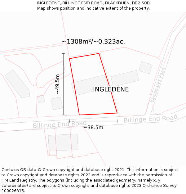 INGLEDENE, BILLINGE END ROAD, BLACKBURN, BB2 6QB: Plot and title map
