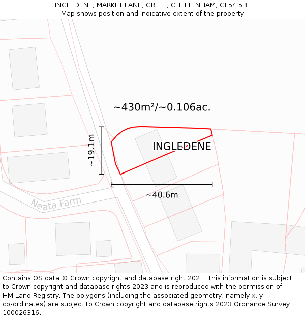 INGLEDENE, MARKET LANE, GREET, CHELTENHAM, GL54 5BL: Plot and title map