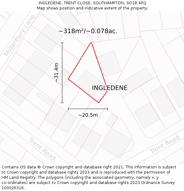 INGLEDENE, TRENT CLOSE, SOUTHAMPTON, SO18 4PQ: Plot and title map