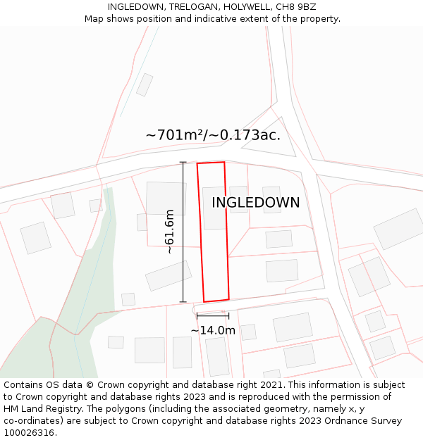 INGLEDOWN, TRELOGAN, HOLYWELL, CH8 9BZ: Plot and title map