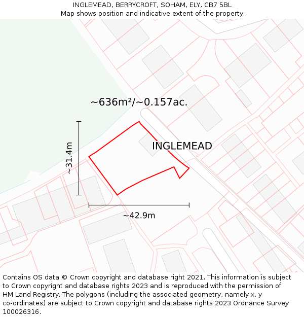 INGLEMEAD, BERRYCROFT, SOHAM, ELY, CB7 5BL: Plot and title map