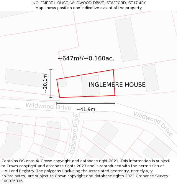 INGLEMERE HOUSE, WILDWOOD DRIVE, STAFFORD, ST17 4PY: Plot and title map