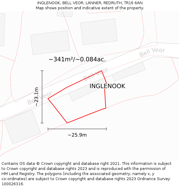INGLENOOK, BELL VEOR, LANNER, REDRUTH, TR16 6AN: Plot and title map