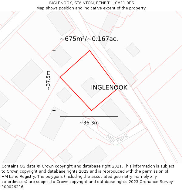 INGLENOOK, STAINTON, PENRITH, CA11 0ES: Plot and title map