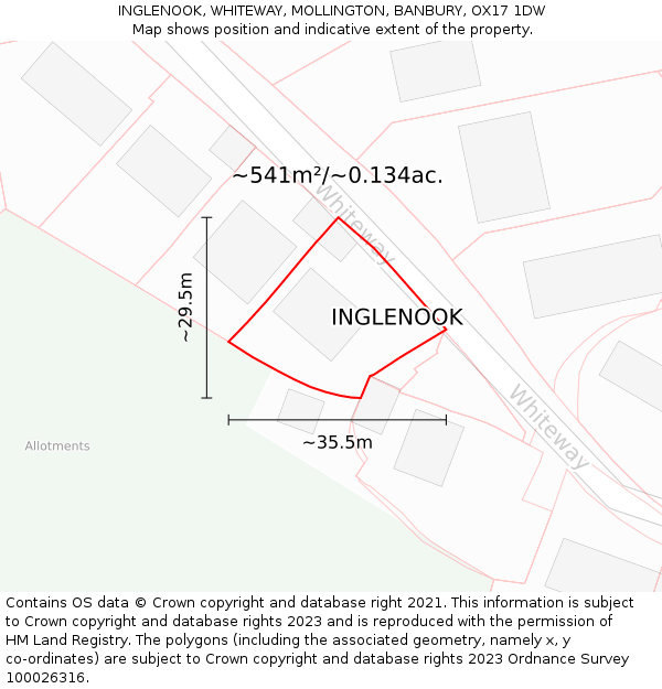 INGLENOOK, WHITEWAY, MOLLINGTON, BANBURY, OX17 1DW: Plot and title map