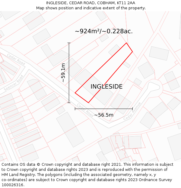 INGLESIDE, CEDAR ROAD, COBHAM, KT11 2AA: Plot and title map