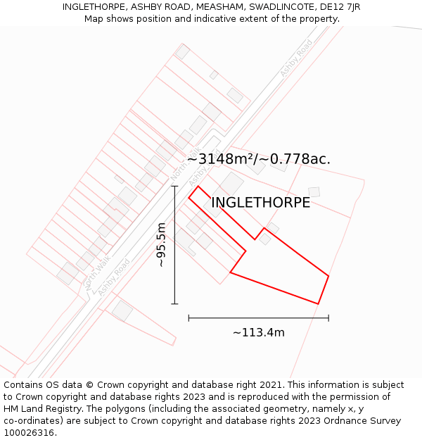 INGLETHORPE, ASHBY ROAD, MEASHAM, SWADLINCOTE, DE12 7JR: Plot and title map